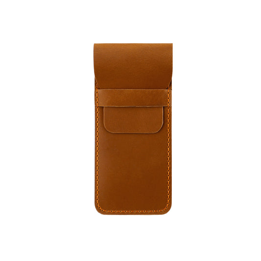 Brown Leather Pen Case with Front Pocket