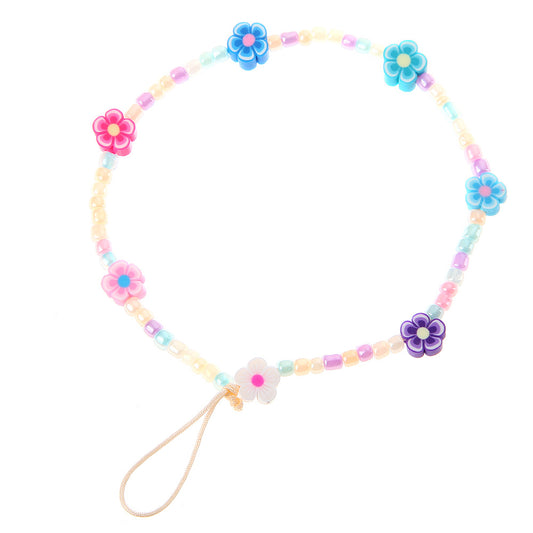 Multicolor Flower-Bead Phone Wrist Strap